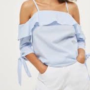 Topshop Cold Shoulder pinstripe blue top